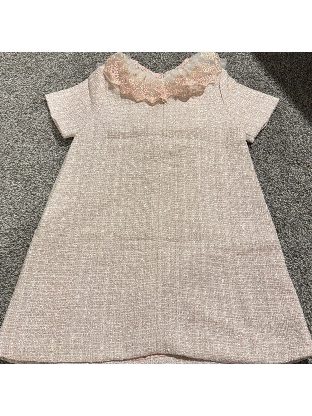 Pink tweed  Dress with Bow and Ruffled Collar - Picture 5 of 5